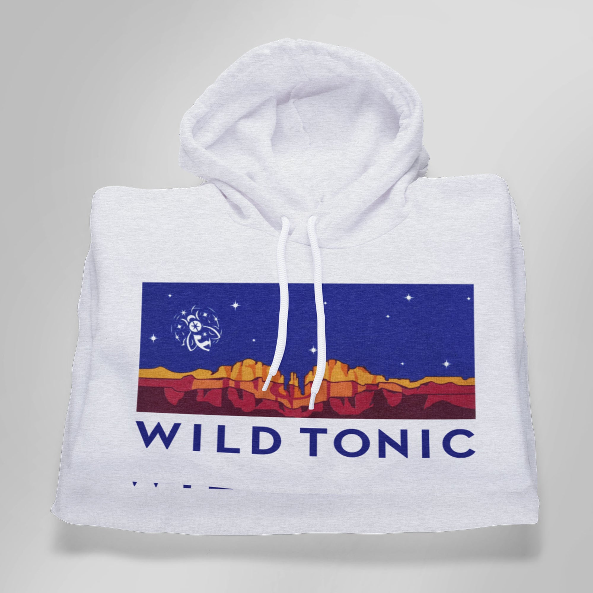 Wild Tonic White Hoodie Sweatshirt (with Sedona mountains)